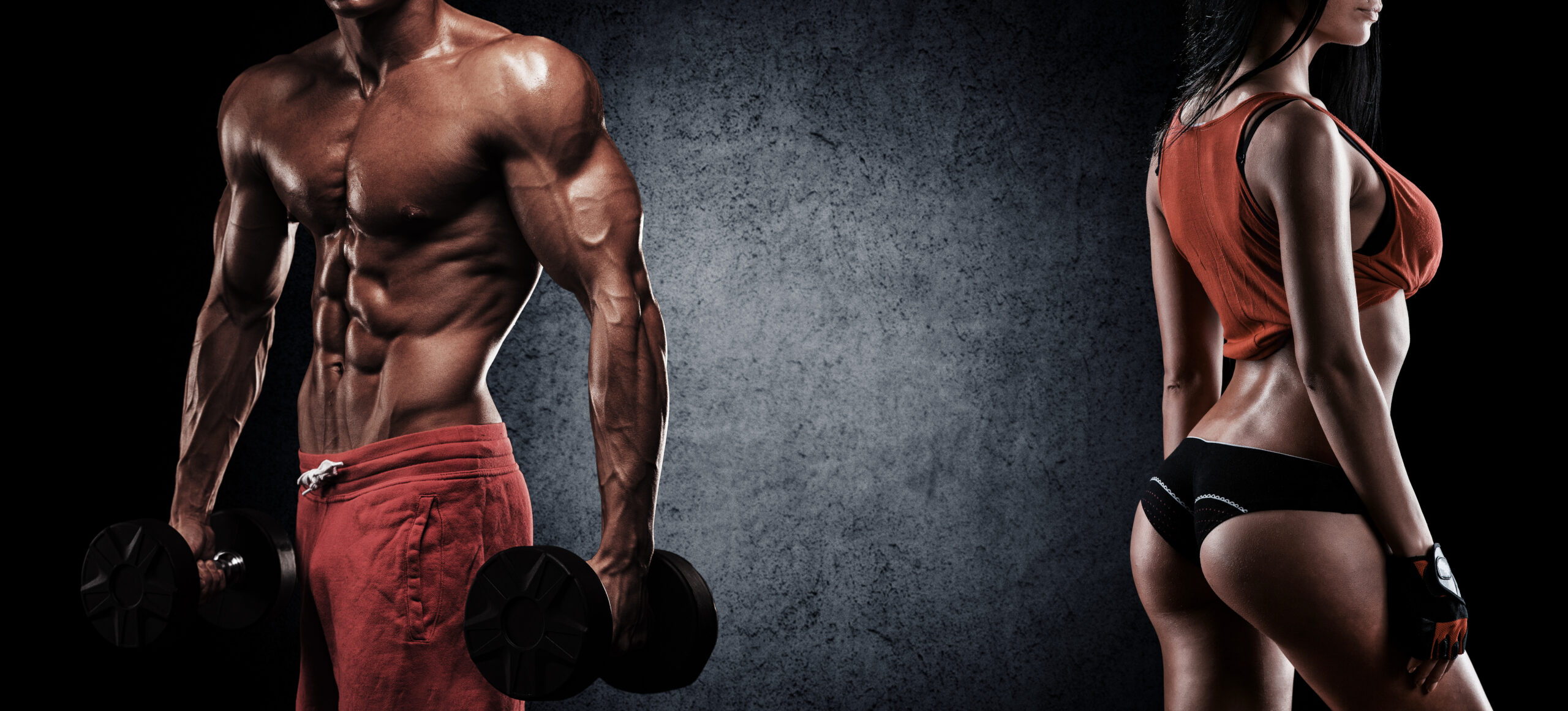 Muscular,Man,And,Woman,Standing,With,Hands